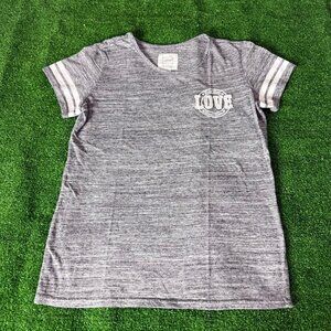 Reflex Gray Marled T- Shirt Textured "LOVE" Logo Athletic Sleeve Stripes Size M
